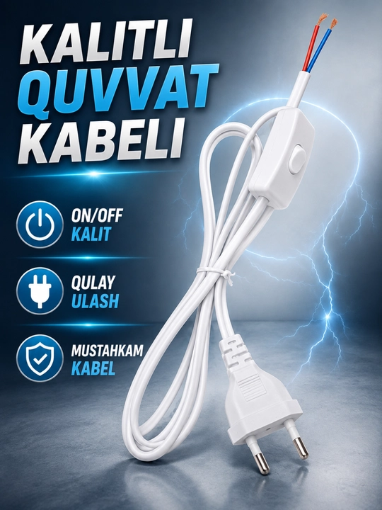 O‘chirgichli elektr shnur, vilkali oq kabel chiroq va yoritgichlar uchun - 