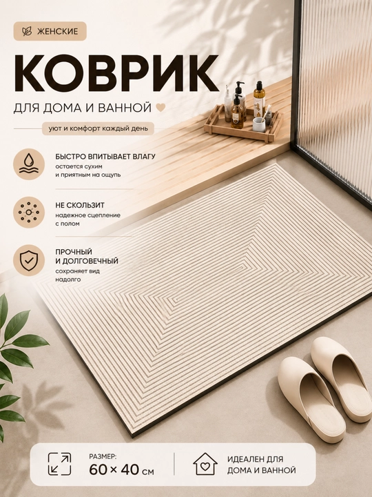 Коврик для ванной и туалета, противоскользящий, диатомитовый, размер 40*60 - 