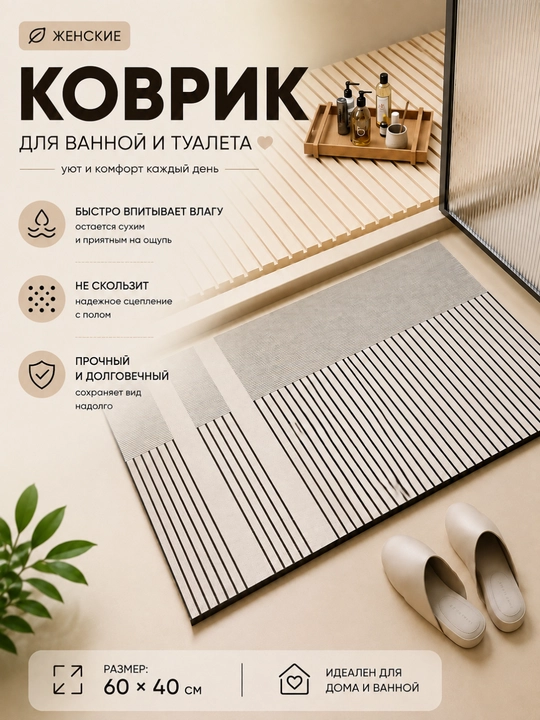 Коврик для ванной и туалета, противоскользящий, диатомитовый, размер 40*60 - 
