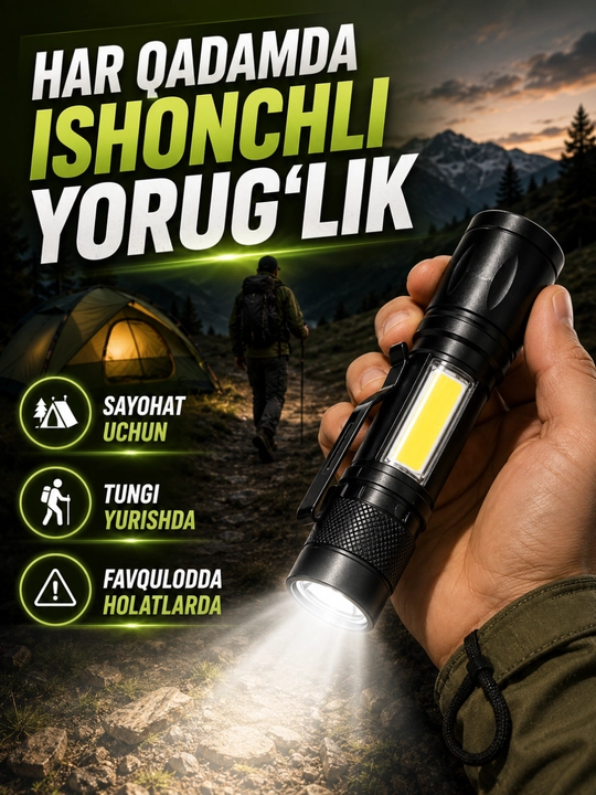 Fonarik LED, USB zaryadlanadigan ixcham fanar, COB yon chiroqli va qutili