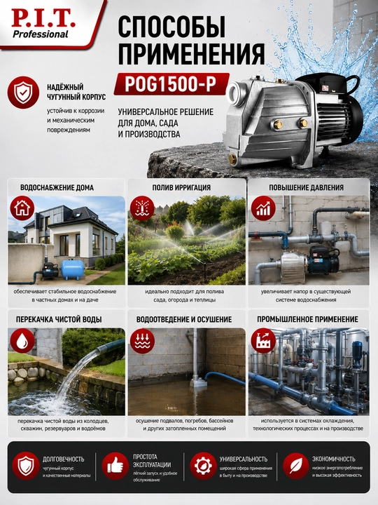 Насос самовсасывающий P.I.T. POG1500-P
