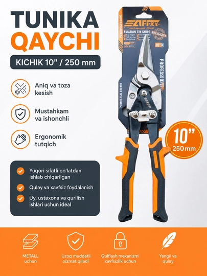 Tunika qaychi 10 dyuym 250 mm — metall kesish uchun qo‘l qaychisi