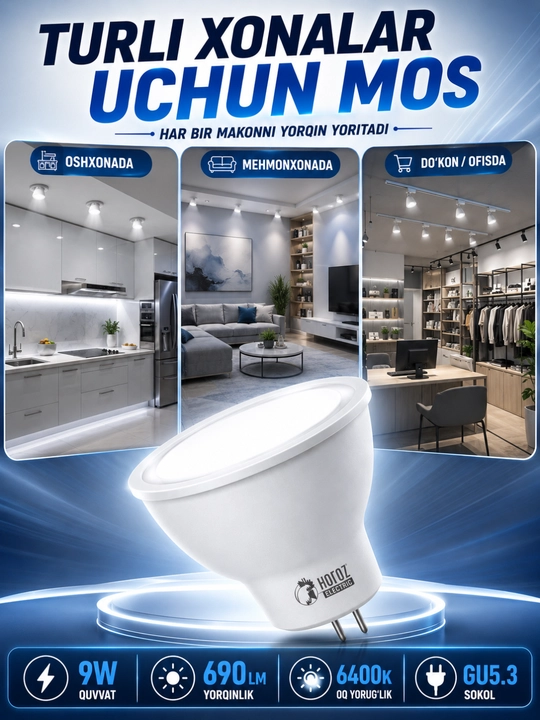 LED lampa Horoz Electric FONIX-9, GU5.3 sokolli lampochka