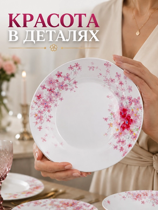 Набор посуды на 12 персон, 84 предмета из стеклокерамики + подарок