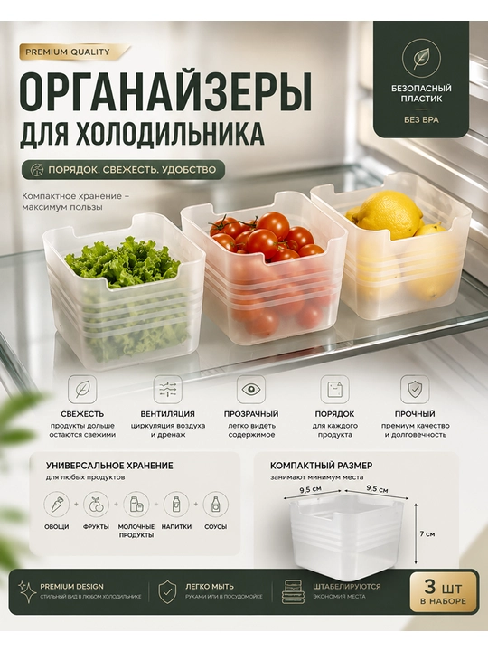 Oziq-ovqat va oziq-ovqat mahsulotlarini saqlash uchun plastik idishlar, to‘plam - 