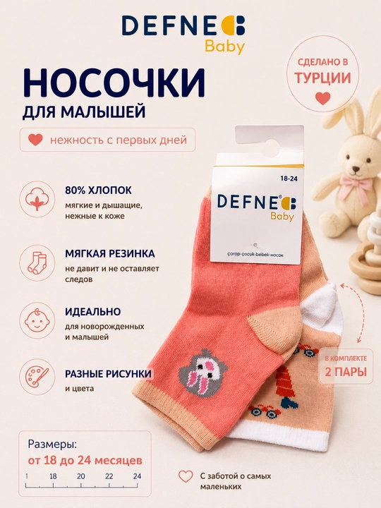 Носки детские, для новорожденных девочек, 2 пары - 