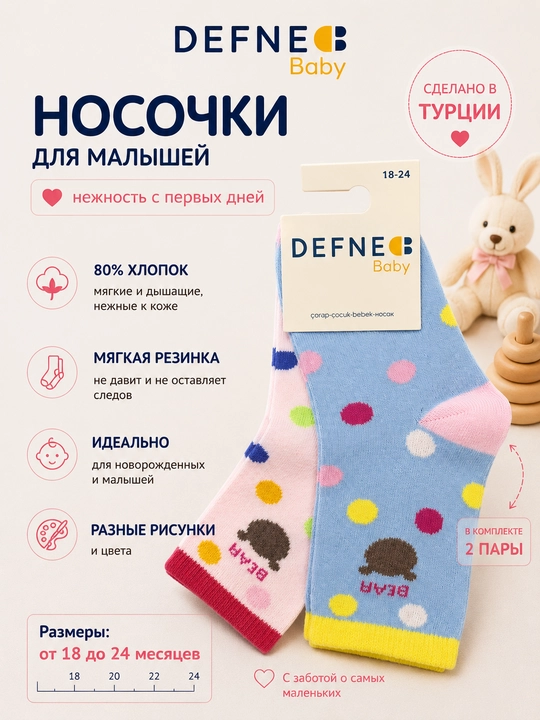 Носки детские, для новорожденных девочек, 2 пары - 