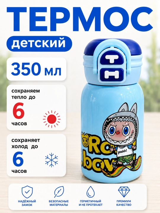 Термос детский с изображениями героев мультфильмов, 500 мл