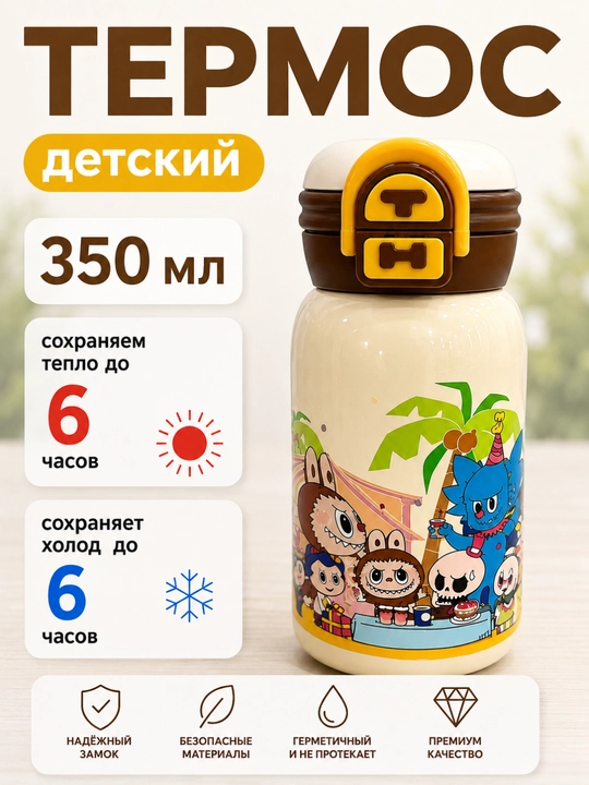 Термос детский с изображениями героев мультфильмов, 500 мл