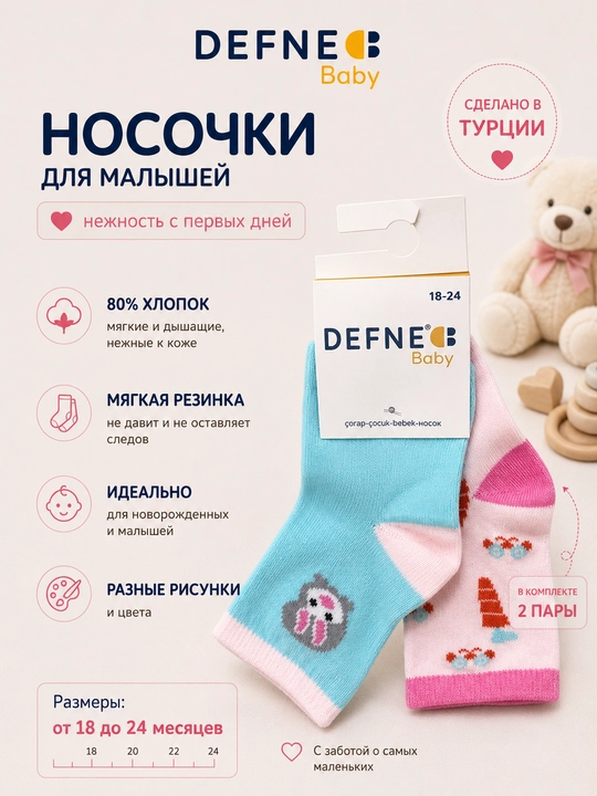 Носки детские, для новорожденных девочек, 2 пары - 