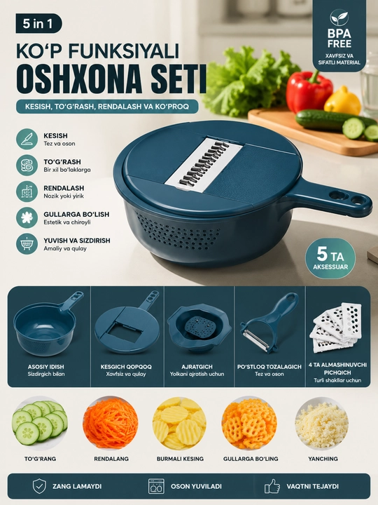Qirg‘ich-to‘g‘ragich — ko‘p funksiyali, meva va sabzavotlarni tez va oson to‘g‘rash uchun - 