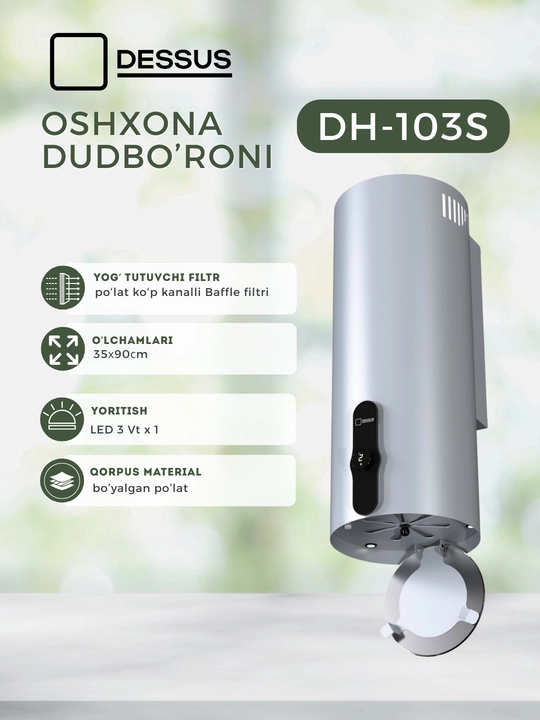 Цилиндрическая кухонная вытяжка Dessus DH-103S 35 см