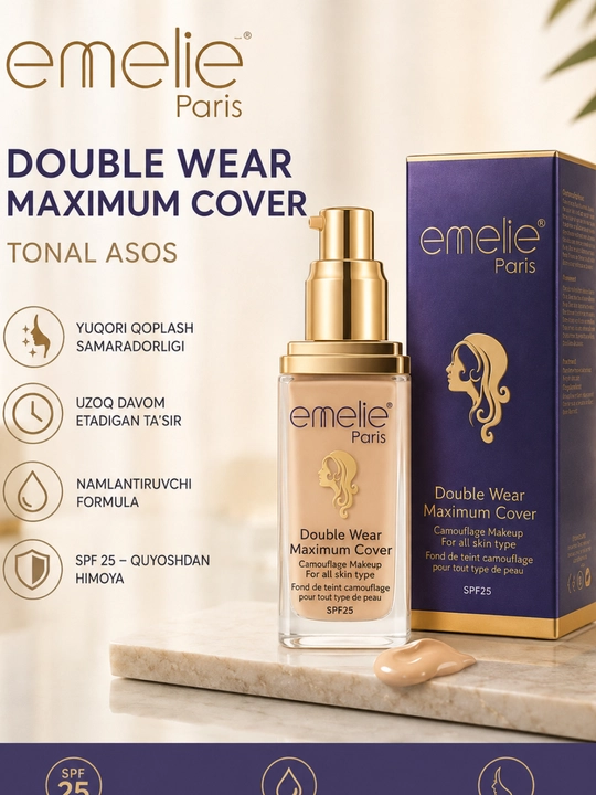 Emelie Paris Double Wear Maximum Cover тональный крем, Vitamin E, SPF 25