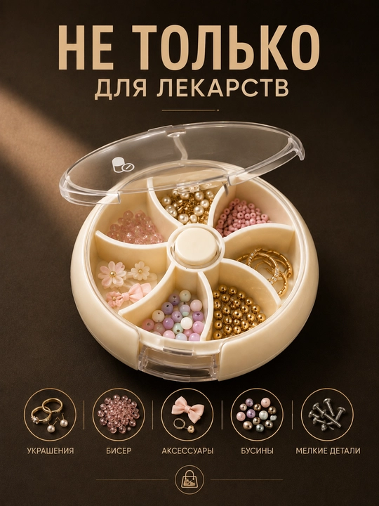 Таблетница органайзер контейнер неделька для хранения таблеток, витаминов и мелочей