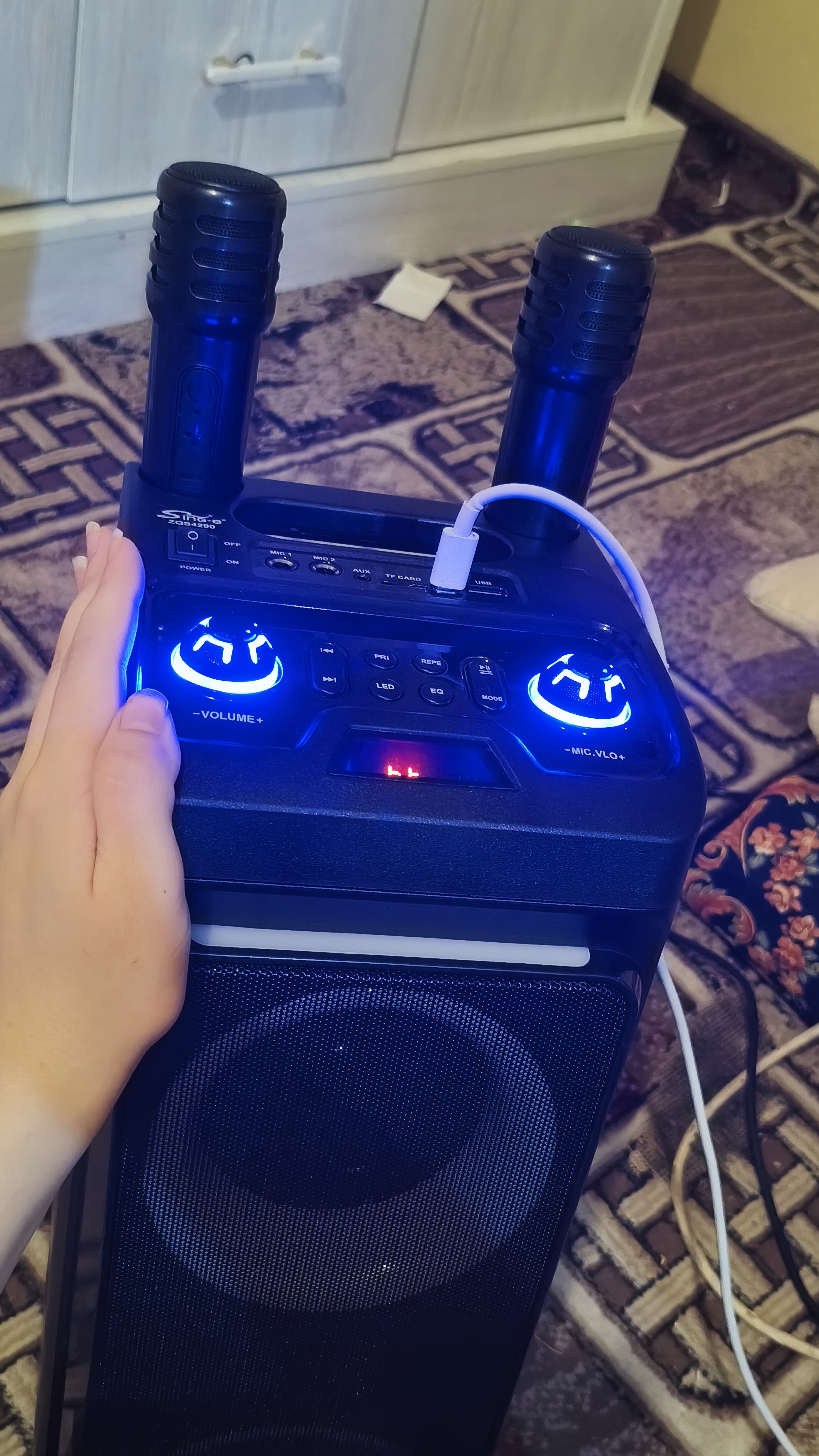 Katta simsiz kalonka Sing-e ZQS, kuchli bass, bluetooth, mikrofonli, karaoke, bayram uchun