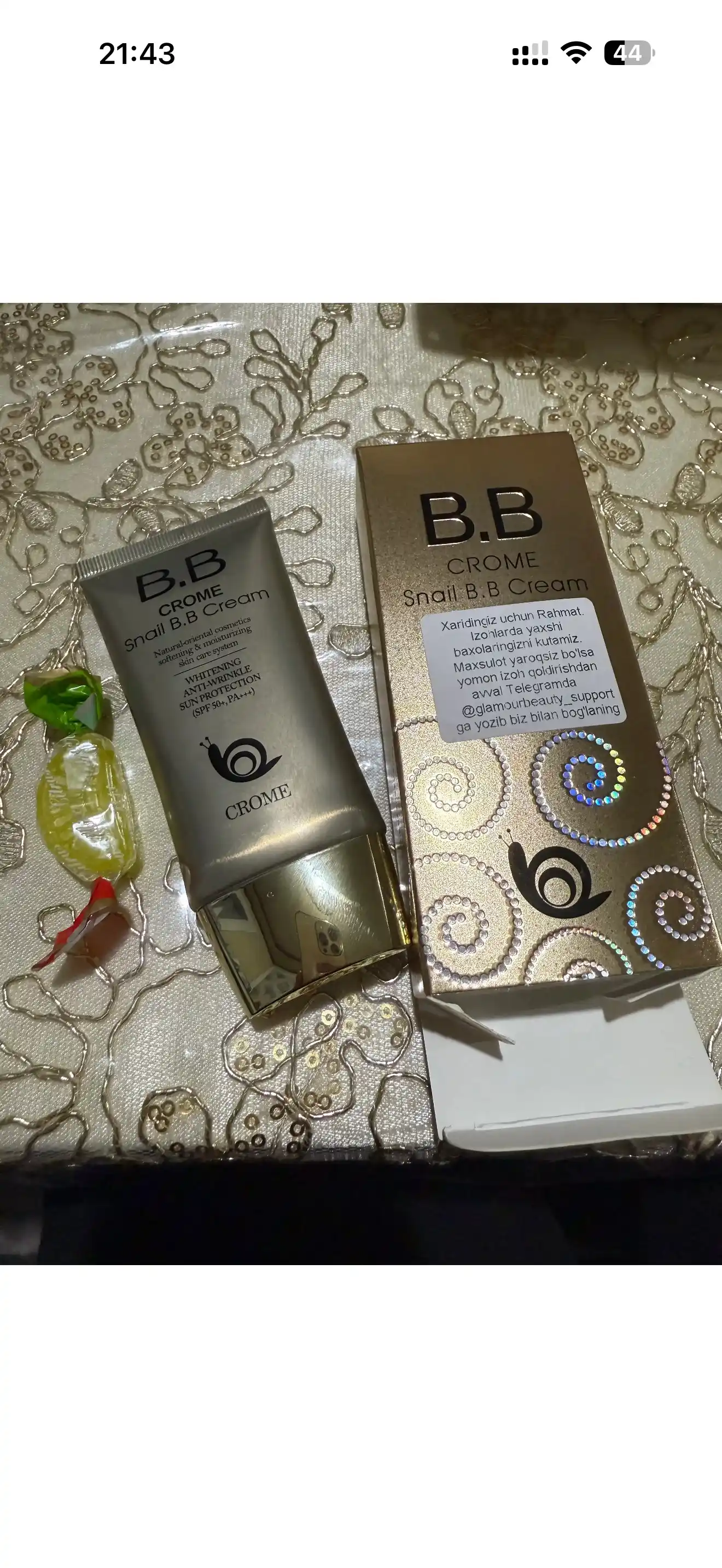 CROME SNAIL BB krem SPF50, с муцином улитки, отбеливающий тональный крем