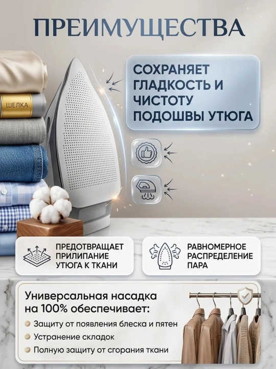 Насадка для утюга, насадка с тефлоновым покрытием, насадка против блеска ткани