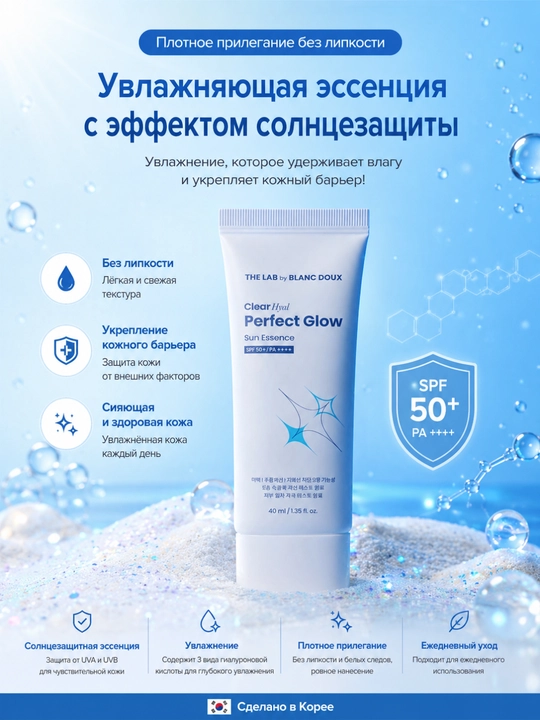 THE LAB by BLANC DOUX SPF50+ essensiyasi, gialuron, betain, PHA, himoya, namlovchi, 40 ml