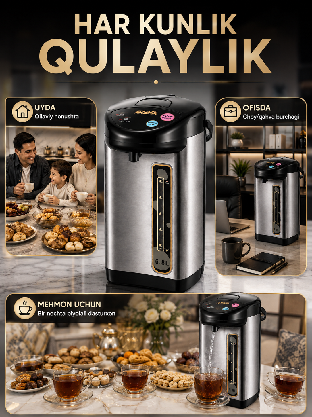 Elektr termopot, issiq suv dispenseri, katta elektr choynak, uy va ofis uchun