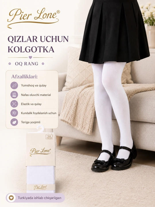 Qizlar kolgotkasi, oq rang - 