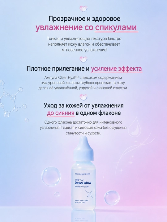 THE LAB by BLANC DOUX Ампула Dewy Glow, гиалурон, бетаин, PHA, увлажнение, сияние, 30 мл