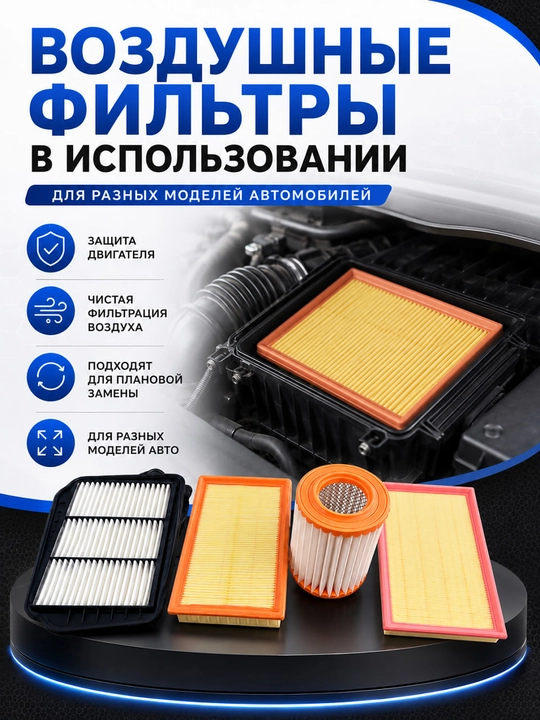 Автомобильный воздушный фильтр двигателя, разные формы и размеры для разных моделей машин
