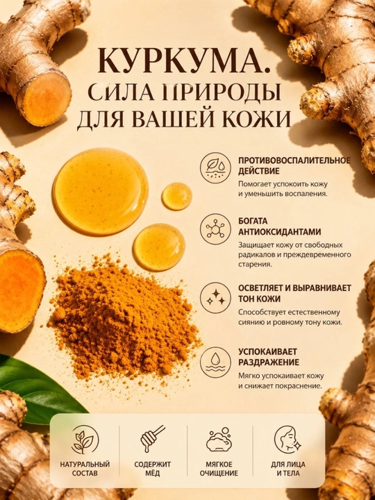 Yuz va tana uchun kurkuma va asal qo‘shilgan Soffi sovuni - 