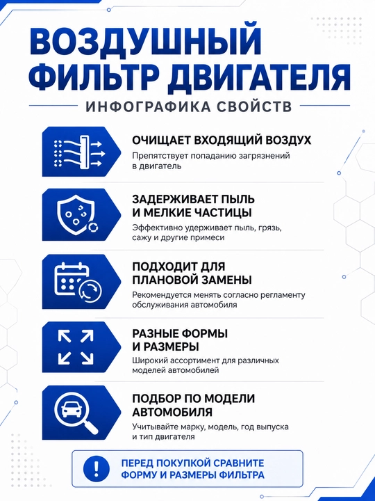 Автомобильный воздушный фильтр двигателя, разные формы и размеры для разных моделей машин