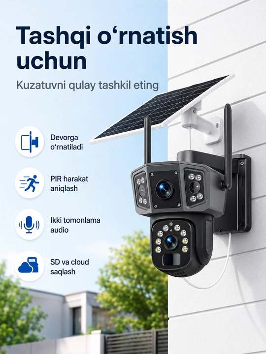 Камера видеонаблюдения, солнечная PTZ, многолинзовая, 4G/Wi-Fi