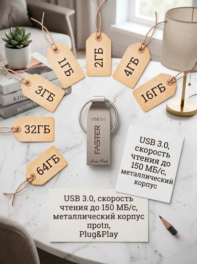 Флешка Faster Metal USB 3.0, 1ГБ, 2ГБ, 4ГБ, 16ГБ, 32ГБ, 64ГБ - 