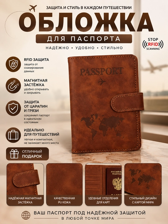 Обложка для паспорта – защитный чехол с магнитной застёжкой и RFID-защитой - 