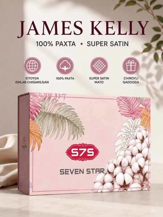 James Kelly 1 va 2 o‘rinli choyshab to‘plami 100% paxta, Super Satin