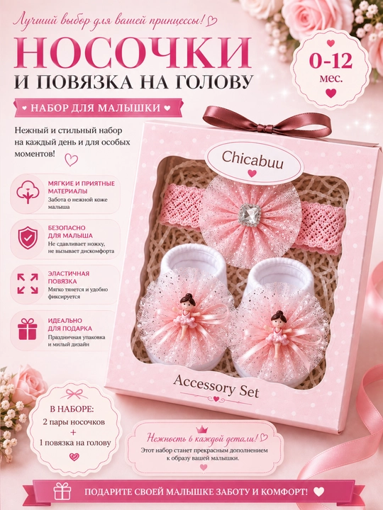 Yangi tug‘ilgan chaqaloqlar uchun paypoq va bog‘ich, qiz bola, 0-12 oylik, bolalar aksessuarlari
