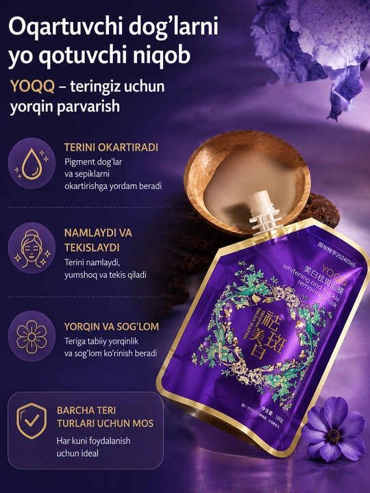 Sepkilarga yuzdagi doglarga qarshi oqartiruvchi yuz niqobi YOOQ