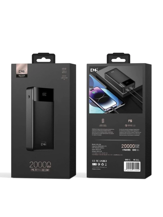 Power bank Tashqi akkumulyator, 20000 mA/soat, 22.5 vt, tez quvvat oladi