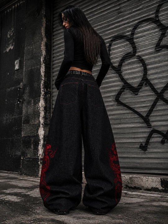 Ayollar va erkaklar jinsi shimlari, keng va yupqa, Y2K uslubidagi BAGGY, keng, yopishqoq, S-3XL