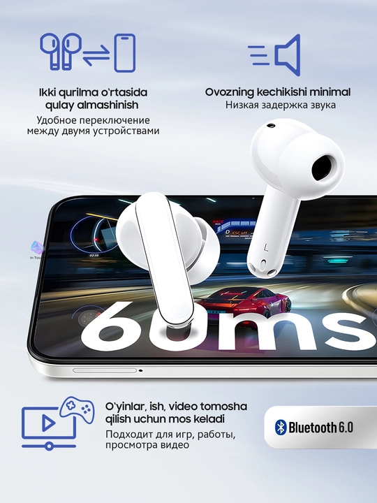 HONOR CHOICE Earbuds X8 simsiz quloqchinlari, ANC 50 dB gacha, Bluetooth 6.0