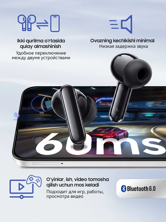 HONOR CHOICE Earbuds X8 simsiz quloqchinlari, ANC 50 dB gacha, Bluetooth 6.0
