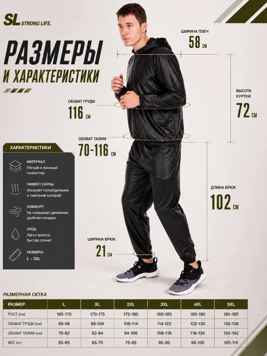 Спортивный костюм-сауна для тренировок, для мужчин, чёрного цвета