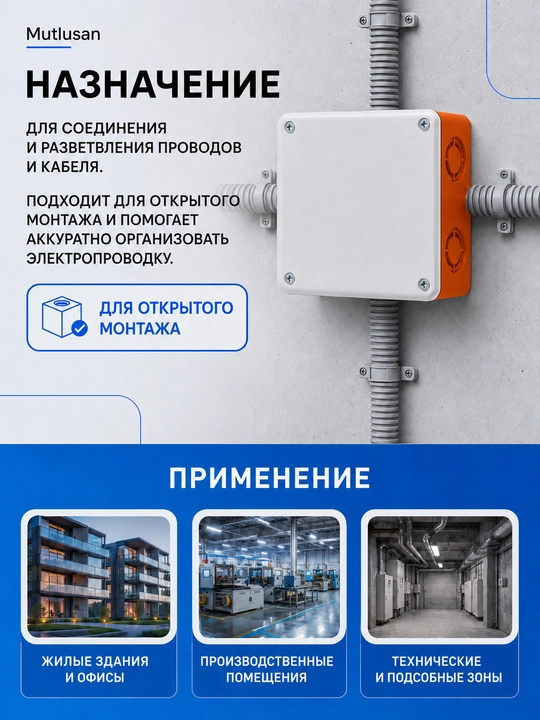 Распределительная коробка Mutlusan квадратная 12×12, монтажная электрокоробка