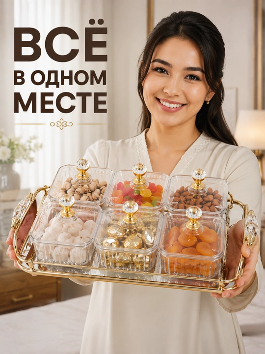 Набор контейнеров для сухофруктов, орехов и сладостей с крышками и подносом, 2–8 шт