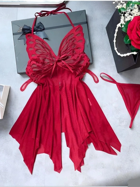 Ayollar uchun penyuar to'plami "Red Butterfly", kapalaksimon shaffof bodi 