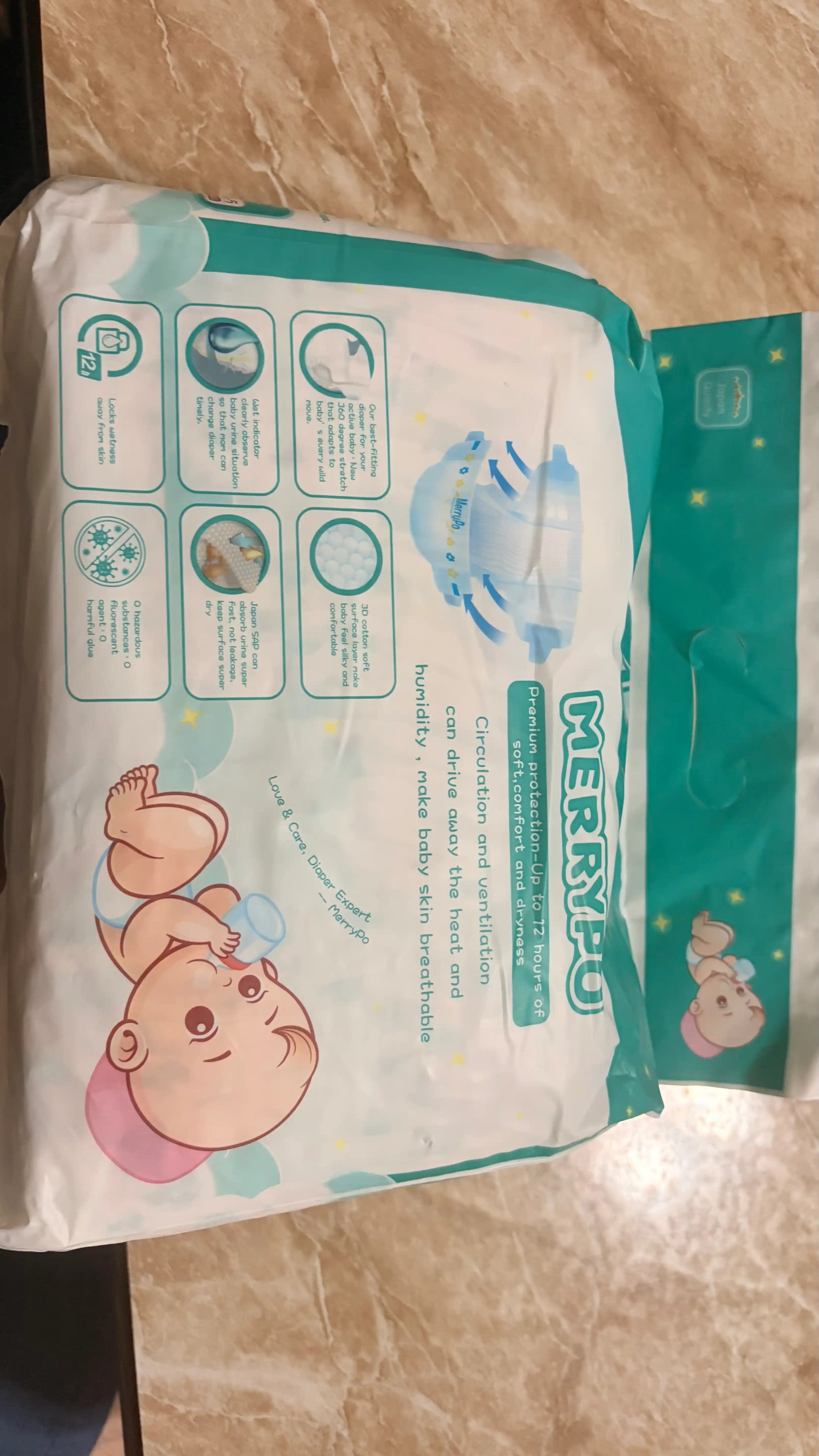 Подгузники Merrypo размер 1-6 (NB-XXL) дышащие быстрое впитывание японская технология