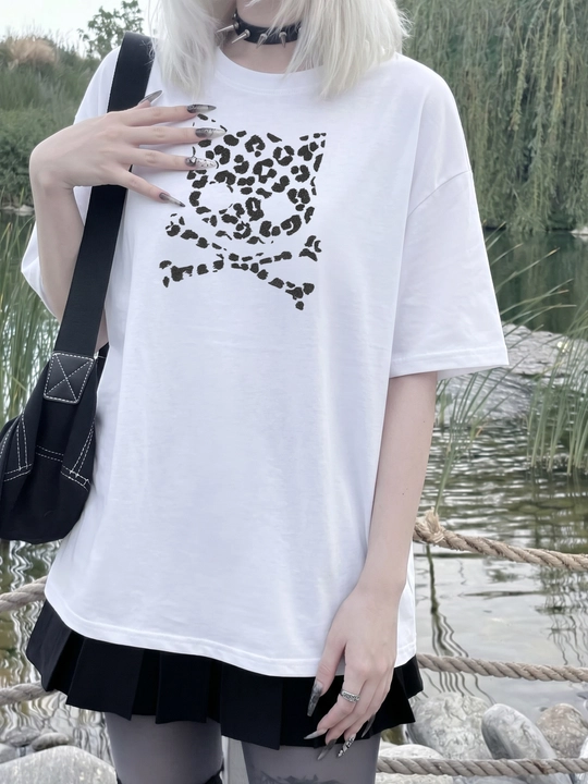 Skullkitty printli 2K uzunlikdagi futbolka - 