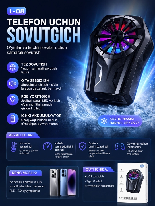 PUBG va Mobile Legends uchun MEMO telefon o‘yin sovutgichi, sovutish ventilyatori -9°C - 