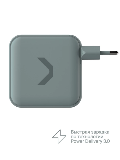 Быстрое зарядное устройство COMMO Core 140, 2xUSB-C + 1xUSB-A, 140 Вт, серо-зелёный
