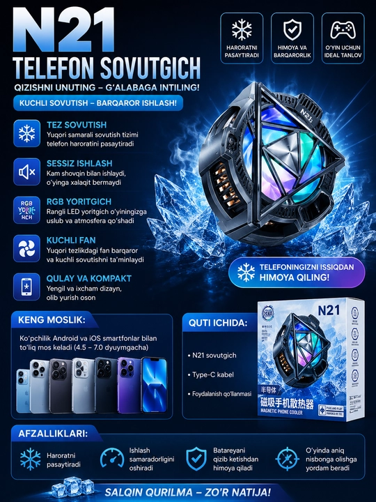 PUBG va Mobile Legends uchun MEMO telefon o‘yin sovutgichi, sovutish ventilyatori -9°C - 