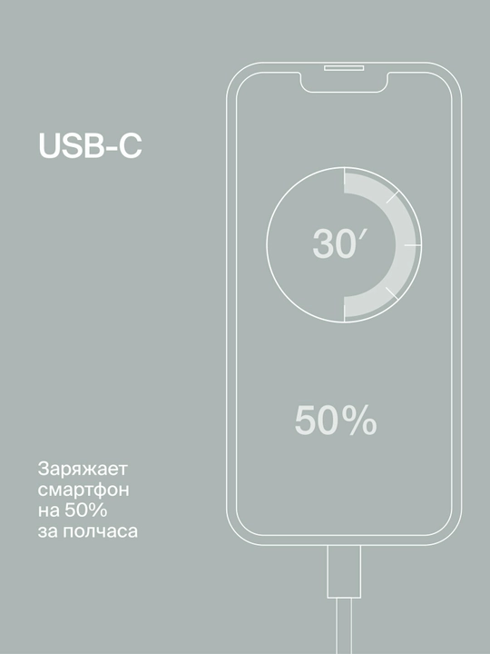 Быстрое зарядное устройство COMMO Core 20 USB-C, 20 Вт, Серо-зелёный