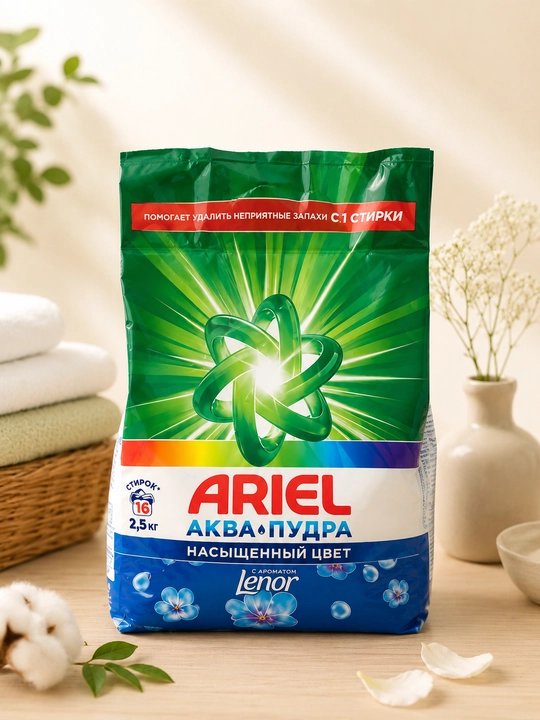 Ariel Aquapudra To‘yingan rang Lenor bilan — kir yuvish kukuni, 2,5 kg - 