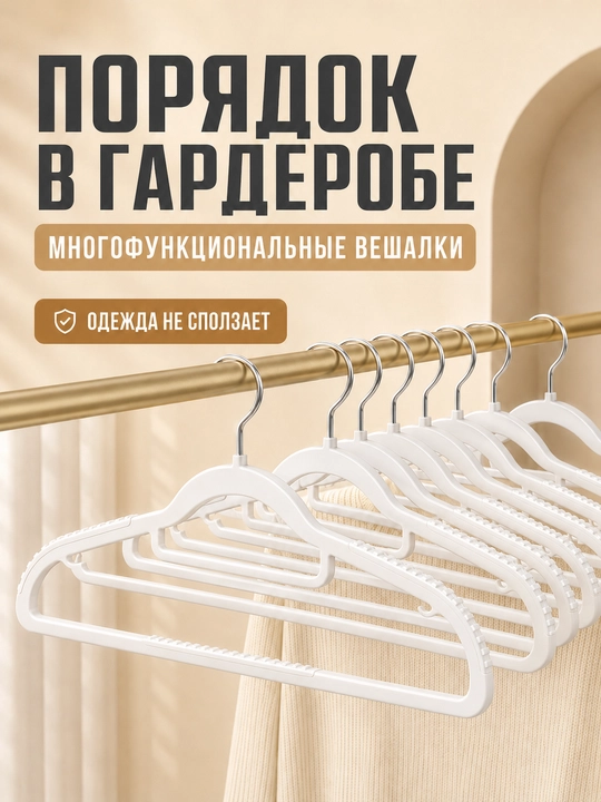 Белая многофункциональная вешалка-плечики, 42×22 см, с перекладиной, 10 шт - 
